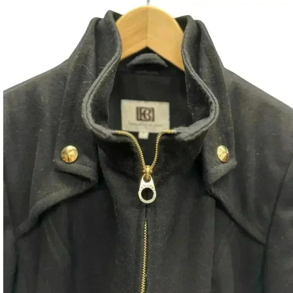 Laundry By Design Wool Front Zip Fit-and-Flare Black Peacoat Gold Hardware Sz S - Picture 3 of 14